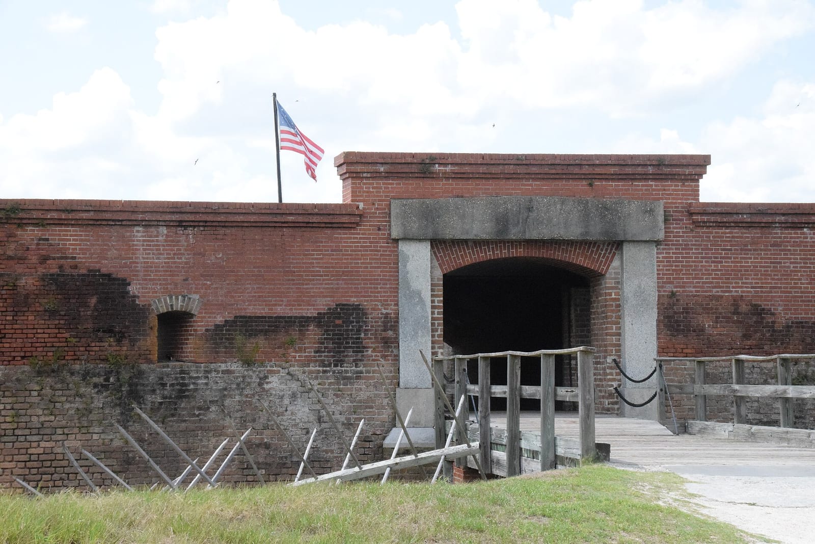 Brick ramparts and entrance of Fort Clinch State Park on Amelia Island, Florida